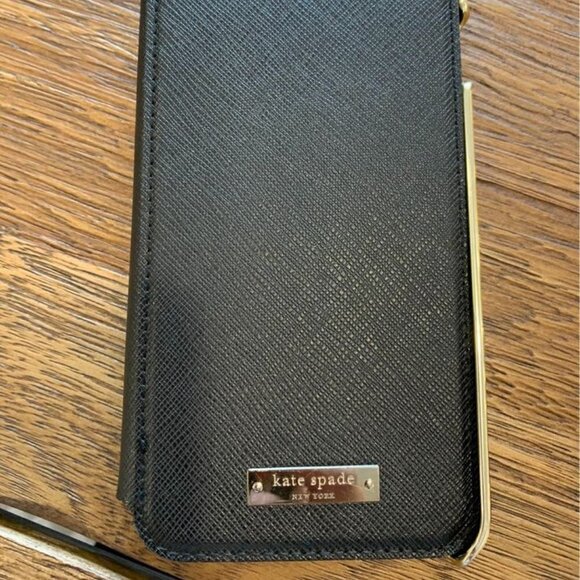 𝅺KATE spade ♠️ wallet iPhone case. Excellent condition. Black and gold. - Picture 1 of 8